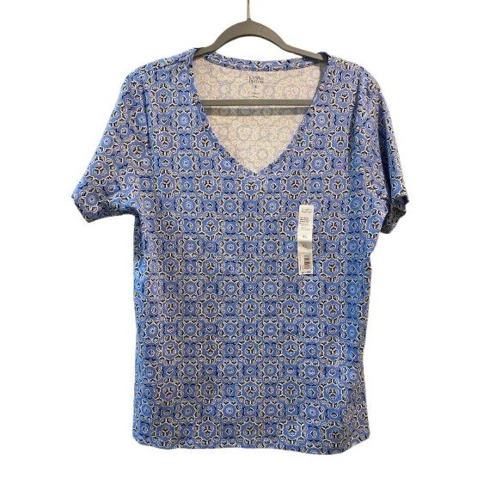 Women's XL T-Shirt Classic Croft & Barrow V-neck Short Sleeve Cotton Blue